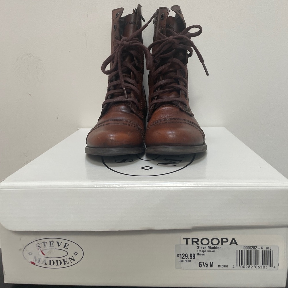 Steve Madden Brown Leather Troopa Boots